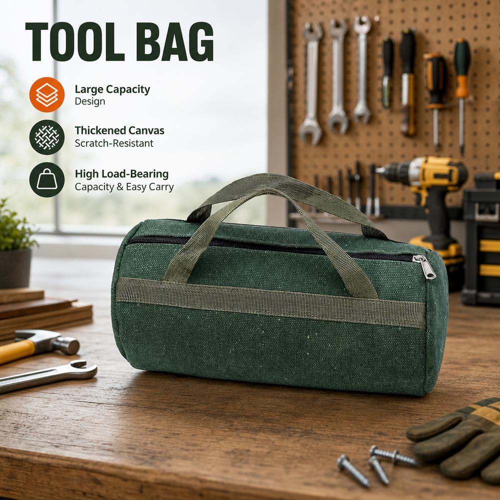 Heavy Equipment Maintenance - حقيبة أدوات أسطوانية قماشية خضراء متينة